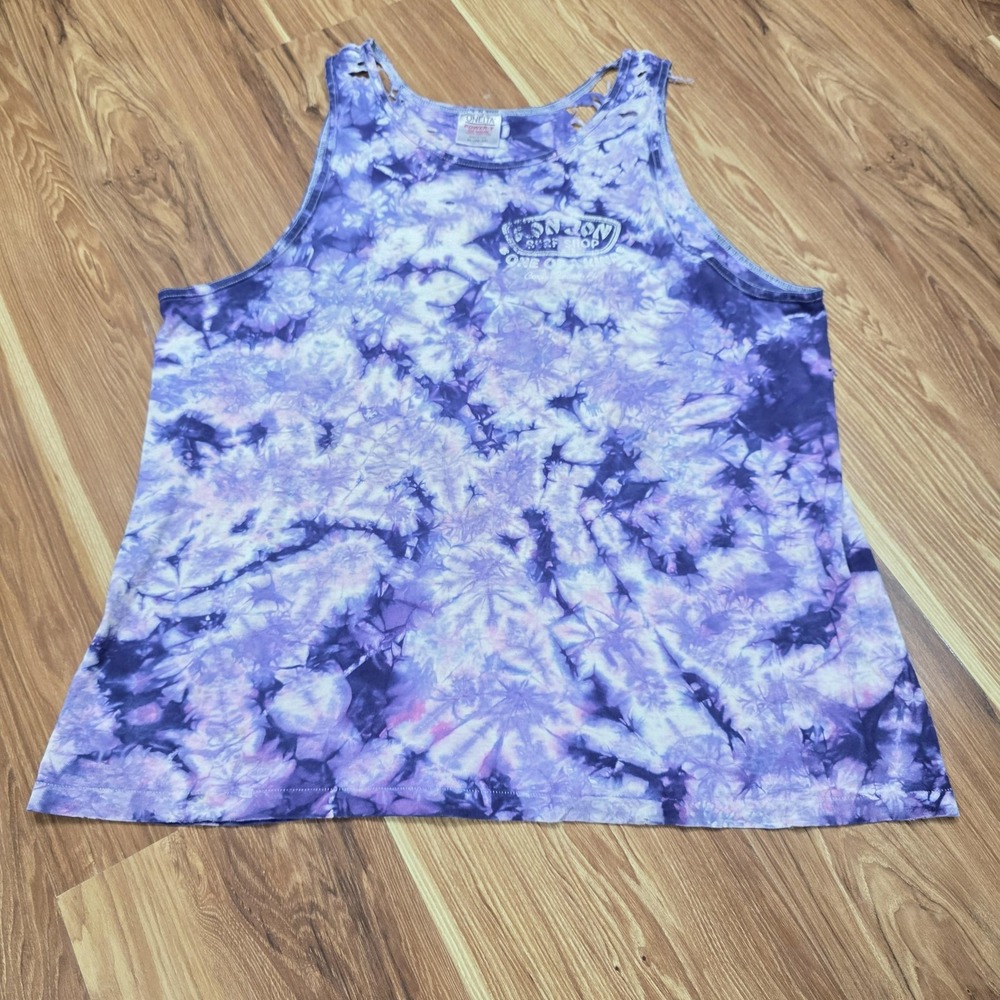 Thrashed Ron Jon Surf Shop Shirt Mens XL Purple Tie Dye Oneita Tank Cocoa Beach
